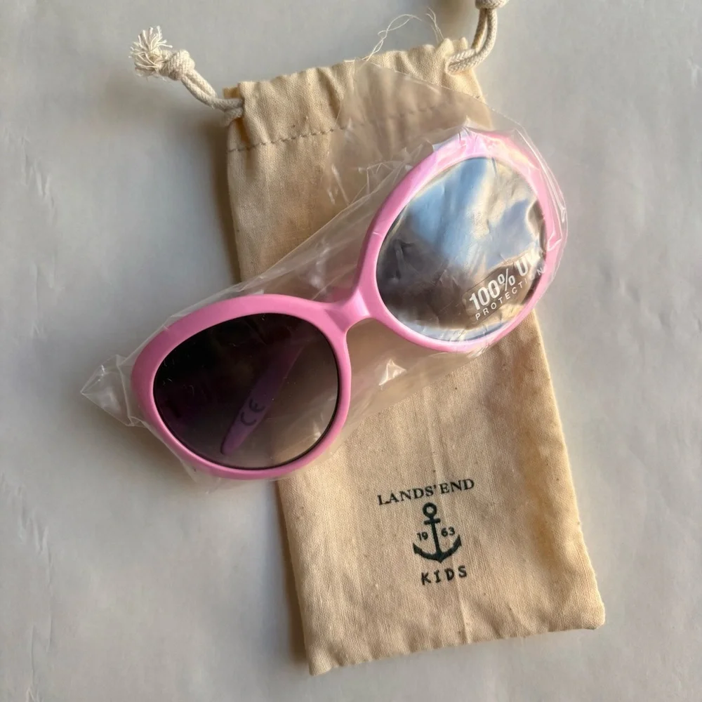 NEW Land’s End toddler girls pink sunglasses 100% UV protection round plastic